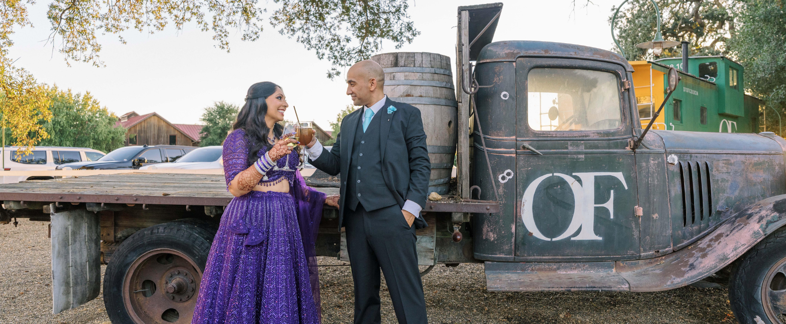 Radha and Pardeep luxury wedding reception portrait at vineyard venue
