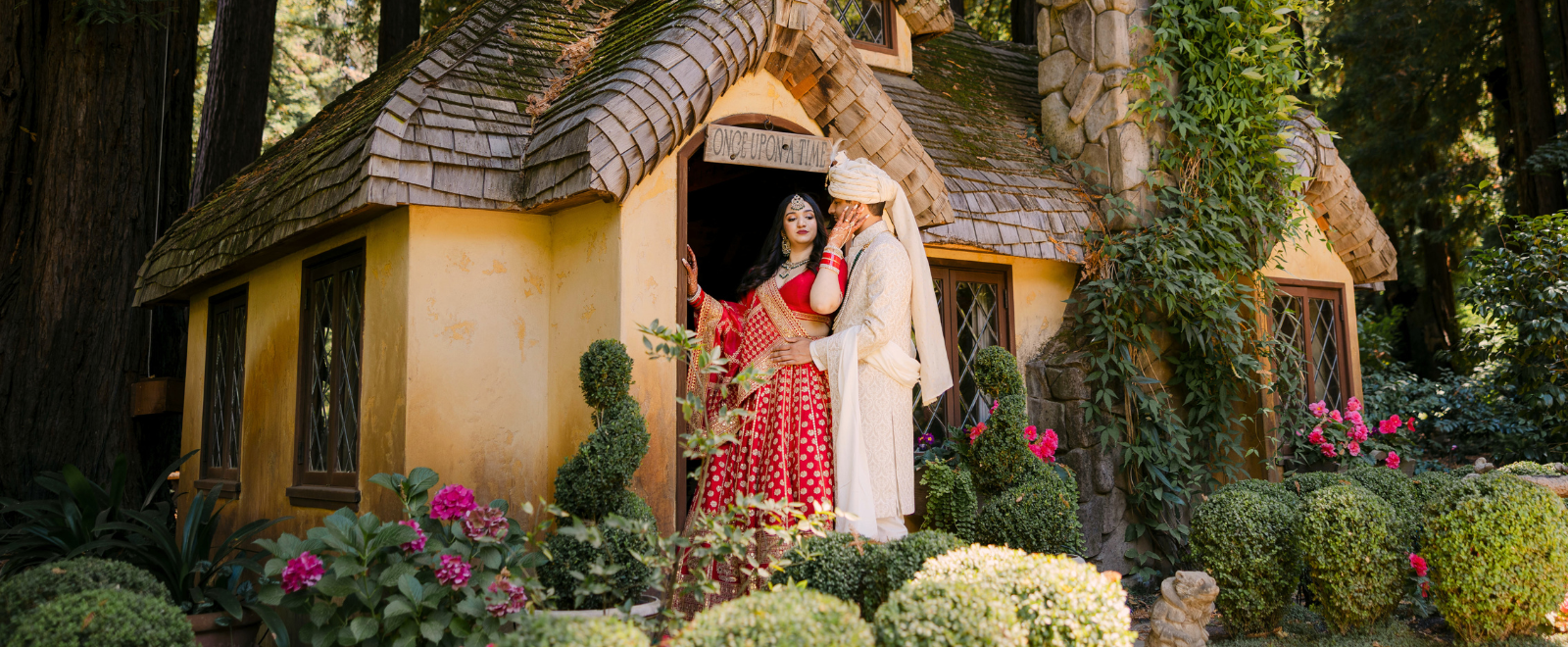 Ruhi and Samir during their luxury wedding ceremony at Nestldown in Los Gatos, California