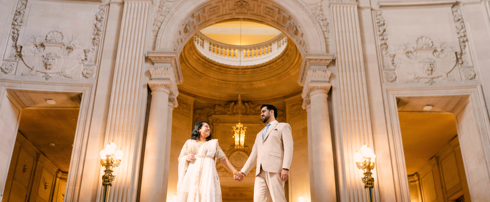 Prajakta and Gaurav at San Francisco City Hall during their intimate wedding ceremony