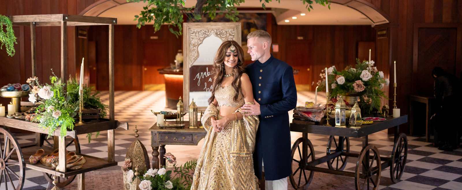 Akshjot and Michael celebrating their Sangeet at Villa Chanticleer in Healdsburg, California during their vibrant South Asian wedding celebration.